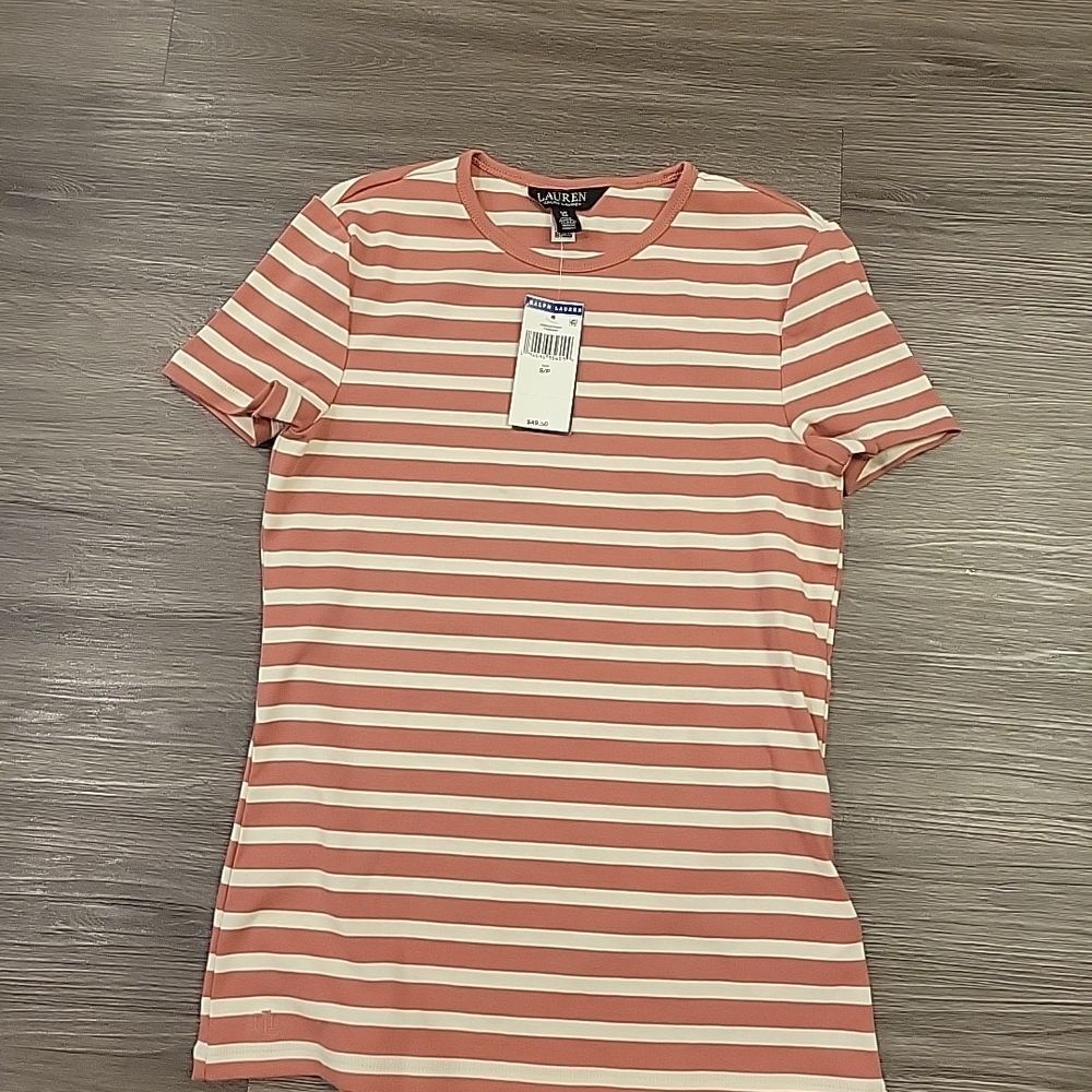 Lauren Ralph Lauren Mauve & Cream Striped Top Sz Small